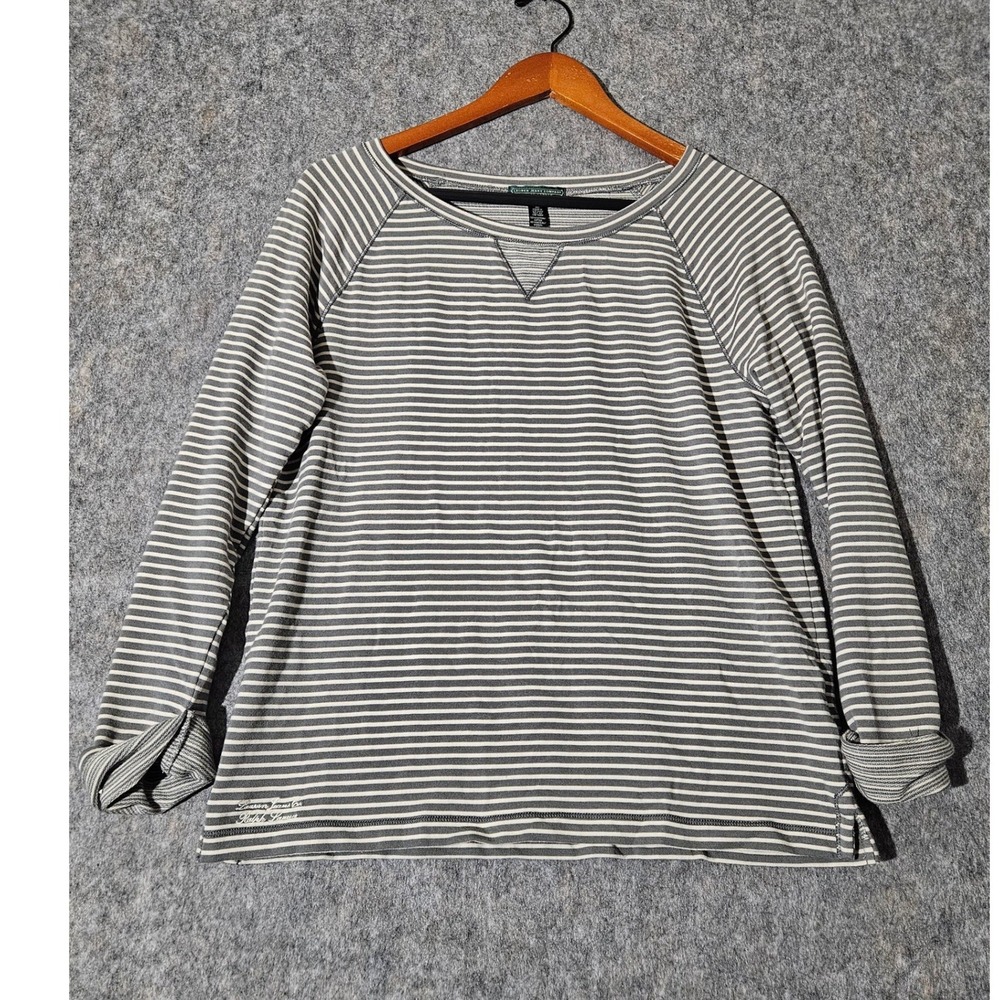 Lauren Jeans Company Ralph Lauren Women's Gray Striped Long Sleeve Shirt Medium